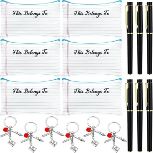 18 Pcs Teacher Appreciation Gifts Bulk Thank You Teacher Gifts with Makeup Cosmetic Bags Keychain and Pens Pencil Pouch for Holiday Birthday Graduation Favors(Black,Stationery)
