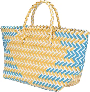 1Pc Handwoven Casual Handbag for Women Stylish Plastic Tote Bag Water Stripes for Shopping Unique Photography Props Flexible Material