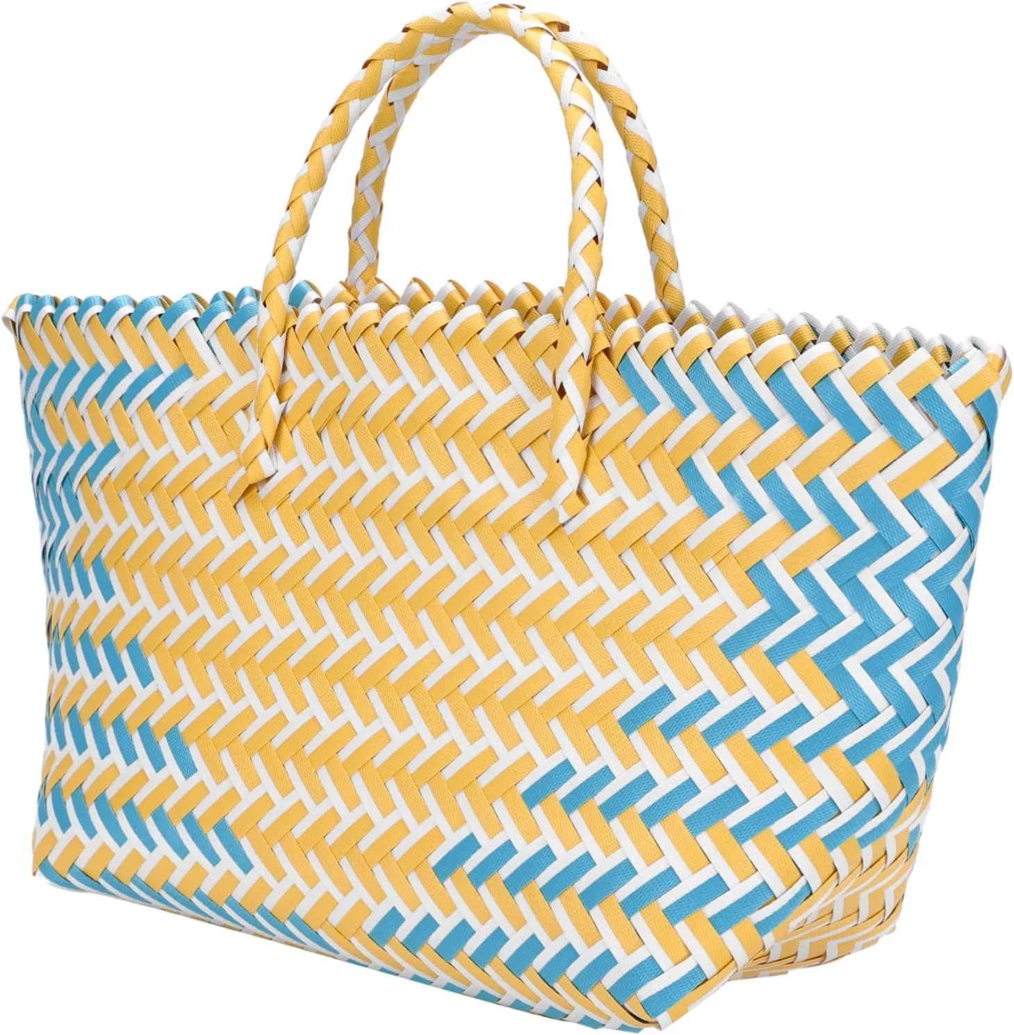 1Pc Handwoven Casual Handbag for Women Stylish Plastic Tote Bag Water Stripes for Shopping Unique Photography Props Flexible Material