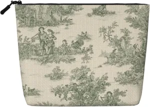 2-1 toile print Makeup Bag,green makeup bag,vintage makeup bag,french country style gifts,Travel Cosmetic Bag,Toiletry Bag