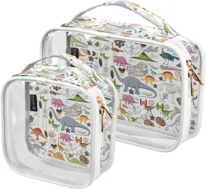 2 Pack Portable Travel Clear Cosmetic Toiletry Bags with Double Zippers for Men Women, Prehistoric-dinosaur-animal Waterproof Storage Carry Pouch with Handle, Tote Bags for Bathroom Traveling Vacatio
