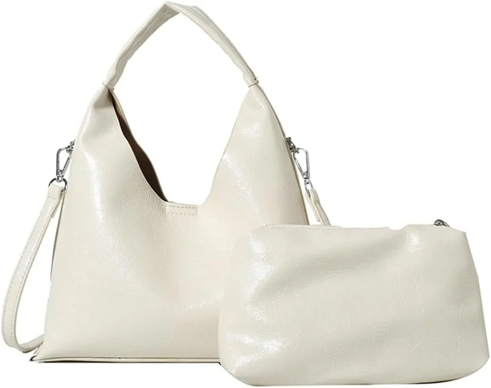 2 Pcs Slouchy PU Leather Crescent Hobo Bags Women Trendy Crossbody Purse Satchels Shoulder Bag Top-handle Mini Tote Handbag