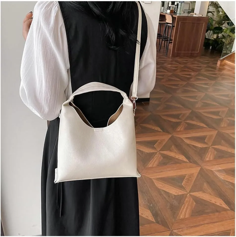 2 Pcs Slouchy PU Leather Crescent Hobo Bags Women Trendy Crossbody Purse Satchels Shoulder Bag Top-handle Mini Tote Handbag