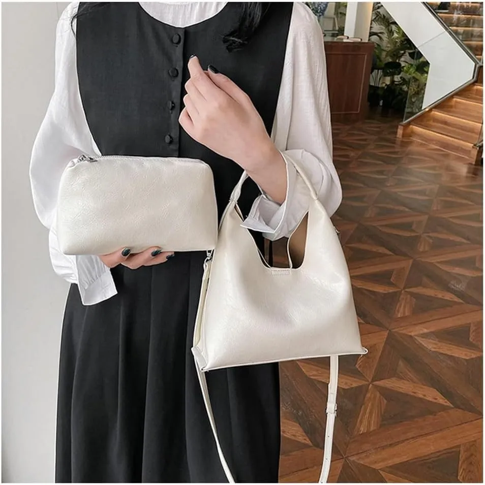 2 Pcs Slouchy PU Leather Crescent Hobo Bags Women Trendy Crossbody Purse Satchels Shoulder Bag Top-handle Mini Tote Handbag