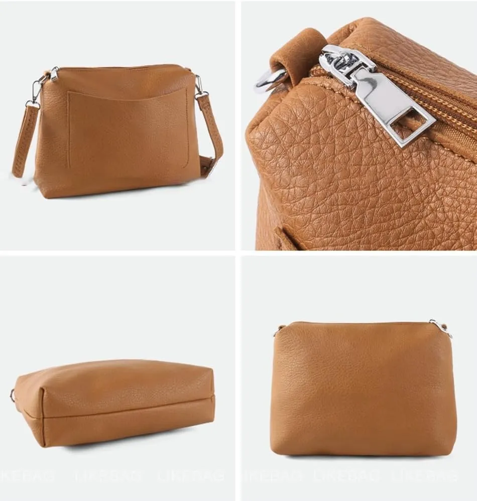 2 Pcs Slouchy PU Leather Crescent Hobo Bags Women Trendy Crossbody Purse Satchels Shoulder Bag Top-handle Tote Handbag