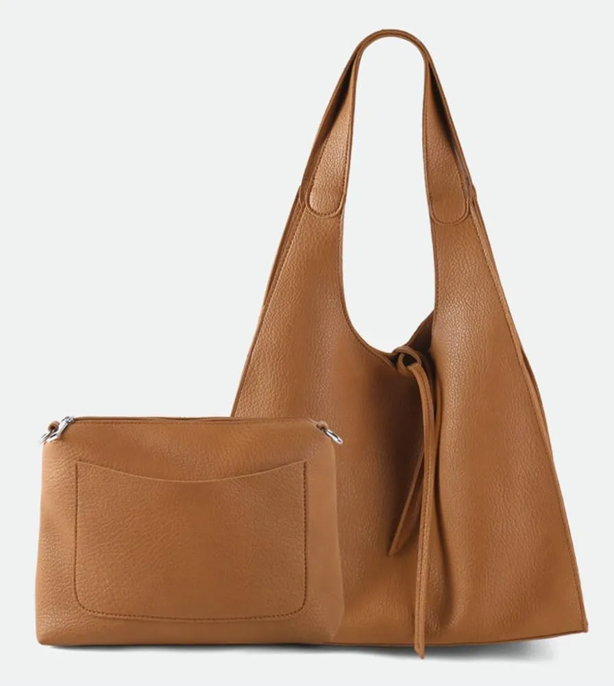 2 Pcs Slouchy PU Leather Crescent Hobo Bags Women Trendy Crossbody Purse Satchels Shoulder Bag Top-handle Tote Handbag