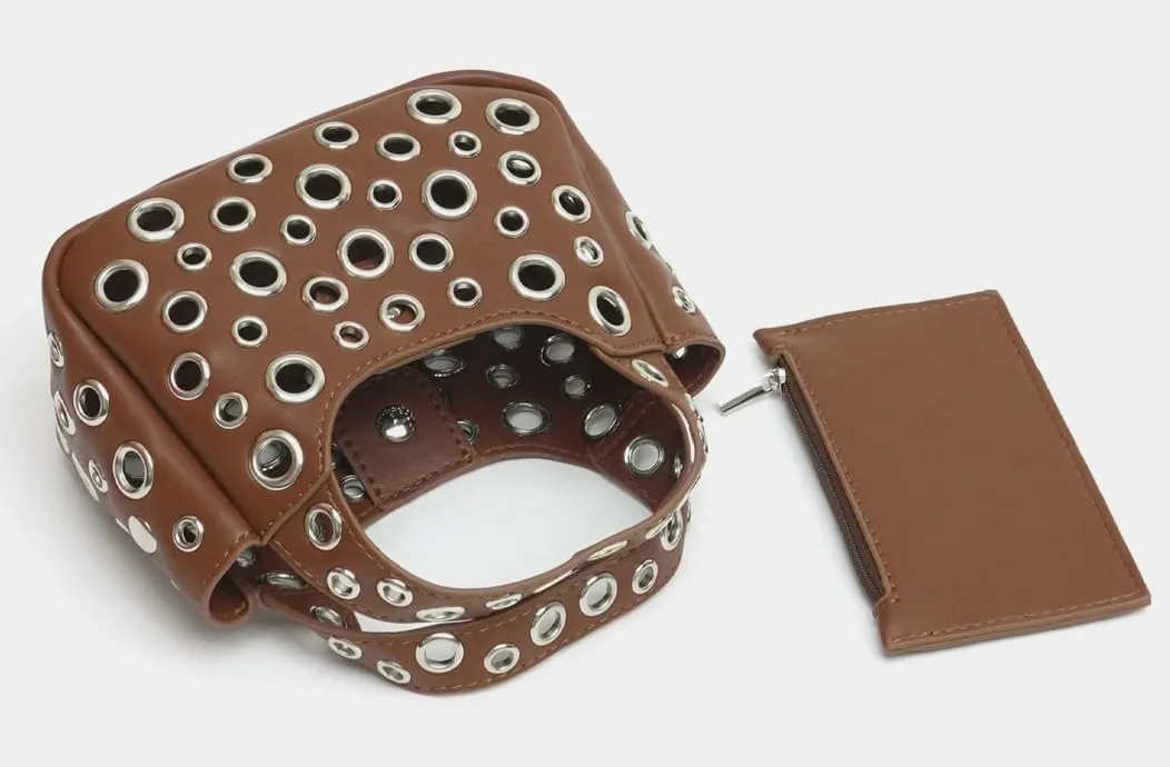 2 Pcs Y2k 90s Crescent Hobo Bags Women Trendy Studded PU Leather Shoulder Satchels Crossbody Purse Punk Underarm Tote Handbag