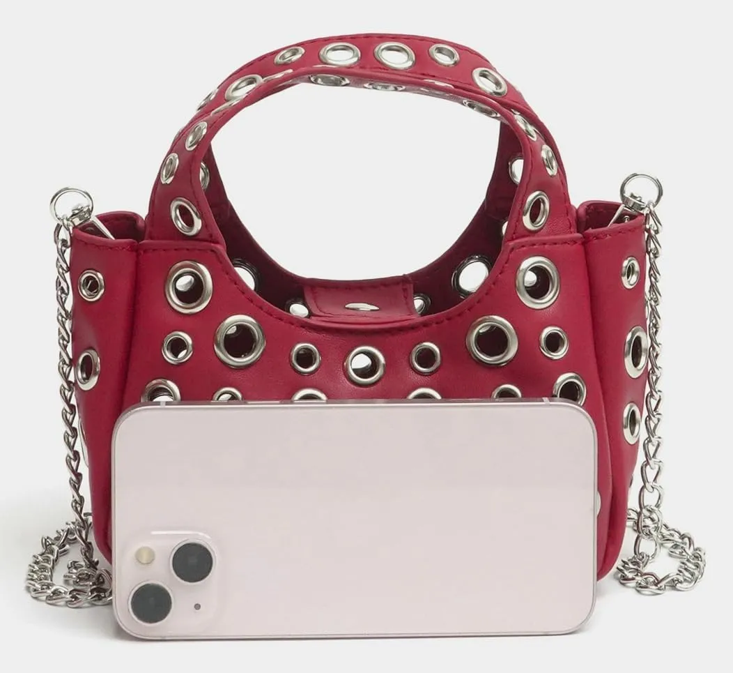 2 Pcs Y2k 90s Crescent Hobo Bags Women Trendy Studded PU Leather Shoulder Satchels Crossbody Purse Punk Underarm Tote Handbag