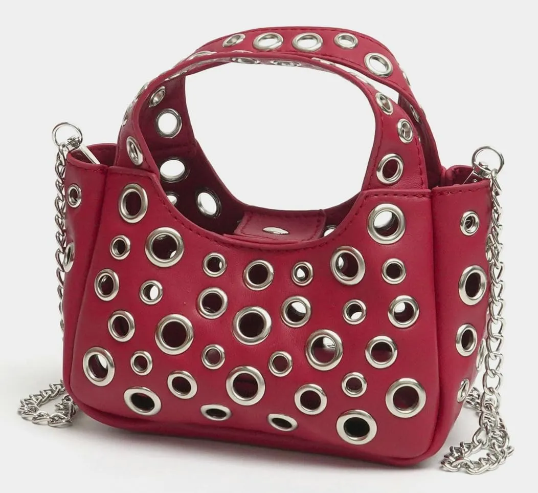 2 Pcs Y2k 90s Crescent Hobo Bags Women Trendy Studded PU Leather Shoulder Satchels Crossbody Purse Punk Underarm Tote Handbag