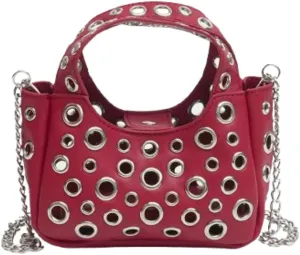 2 Pcs Y2k 90s Crescent Hobo Bags Women Trendy Studded PU Leather Shoulder Satchels Crossbody Purse Punk Underarm Tote Handbag
