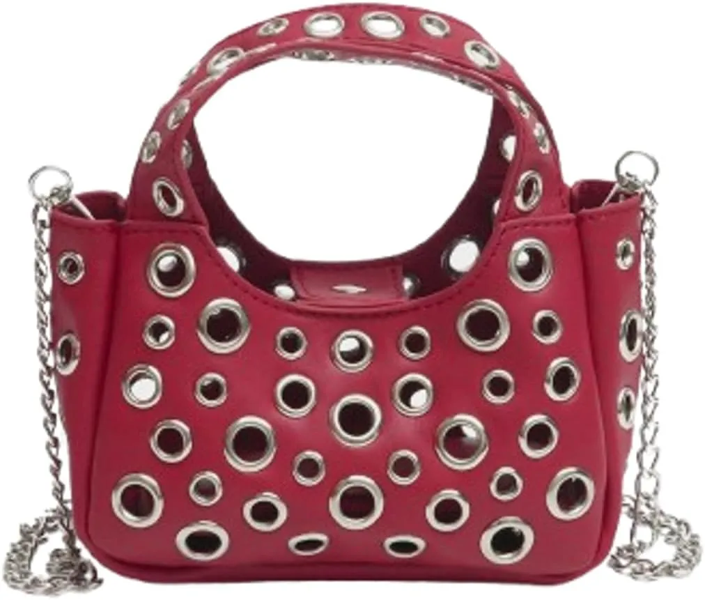 2 Pcs Y2k 90s Crescent Hobo Bags Women Trendy Studded PU Leather Shoulder Satchels Crossbody Purse Punk Underarm Tote Handbag