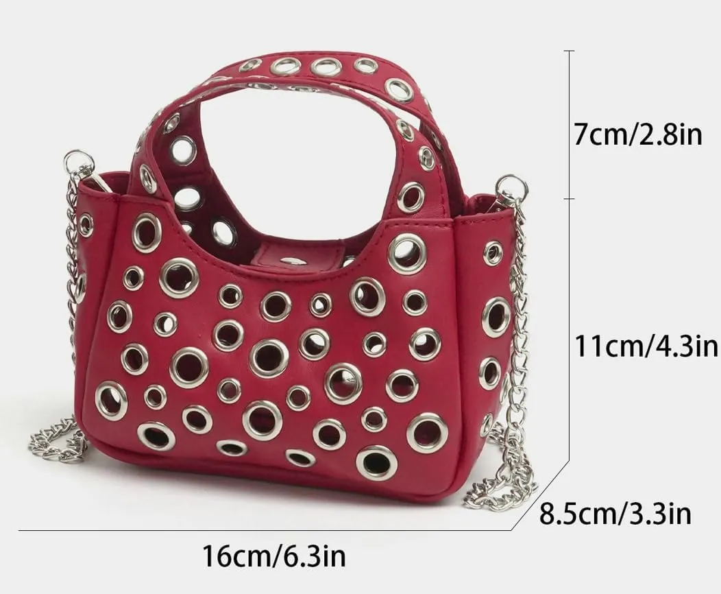2 Pcs Y2k 90s Crescent Hobo Bags Women Trendy Studded PU Leather Shoulder Satchels Crossbody Purse Punk Underarm Tote Handbag