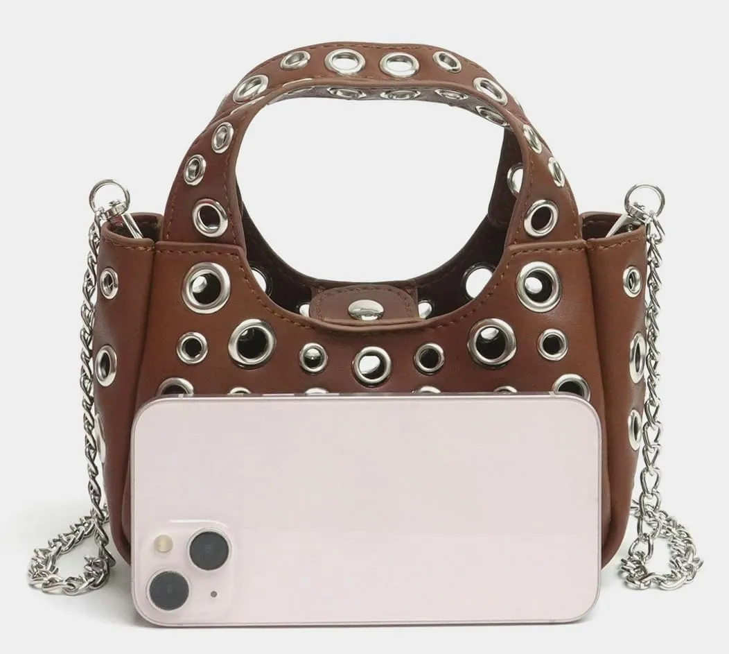 2 Pcs Y2k 90s Crescent Hobo Bags Women Trendy Studded PU Leather Shoulder Satchels Crossbody Purse Punk Underarm Tote Handbag