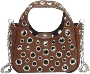 2 Pcs Y2k 90s Crescent Hobo Bags Women Trendy Studded PU Leather Shoulder Satchels Crossbody Purse Punk Underarm Tote Handbag