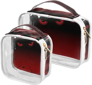 2 Pieces Portable Clear Large Makeup Bag, PVC Waterproof Travel Organizer for Men Women, Eyes Black Pattern Toiletry Bags with Gold Zippers.