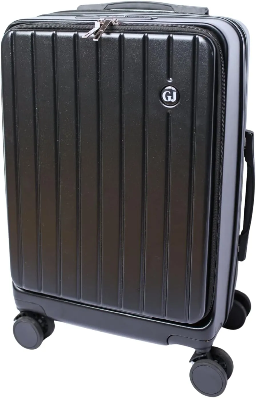20" Carry On Suitcase, TSA Lock, Cup Holder, Purse Hook, 2 USB Ports, Laptop Pouch, Extra Long Handle Luggage (Black)