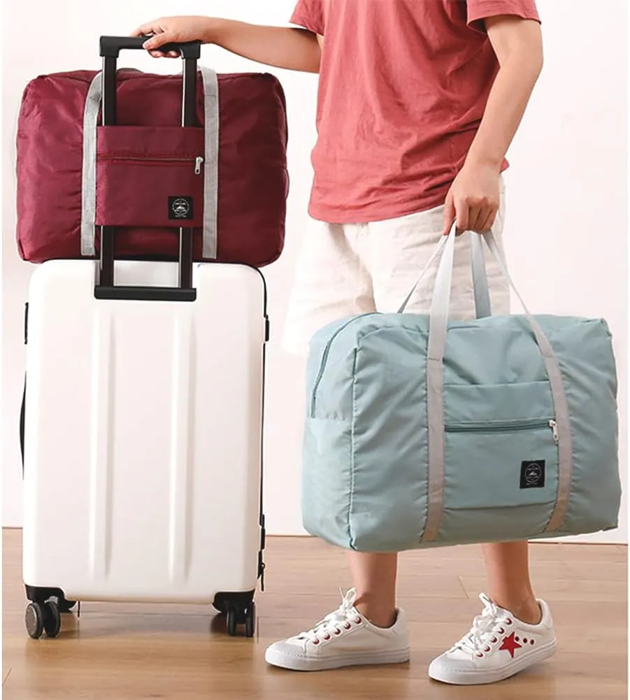 2PCS Travel Duffle Bags - Tote Carry on Bags (Nylon, Lightweight, Foldable, Water Resistant, Sports, Gym, Weekender, Overnight - Red, Blue, 2Pe)