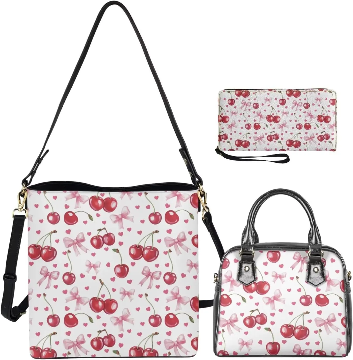 3 Piece Purse Sets for Women with Wallet Valentine's Day Satchel Tote Bags Leather Hobo Crossbody Bags