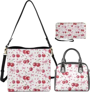 3 Piece Purse Sets for Women with Wallet Valentine's Day Satchel Tote Bags Leather Hobo Crossbody Bags