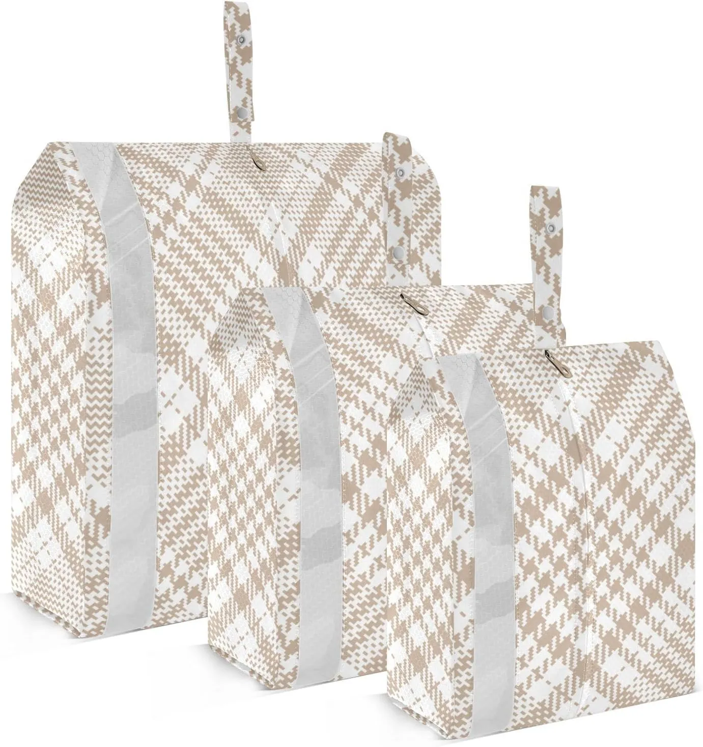 3 Set Travel Packing Cubes For Suitcases, Buffalo Plaid Check Tartan Scotland Beige, Stackable, Garment Bag Closet Storage, Luggage Space Saver, Luggages Management Personnel