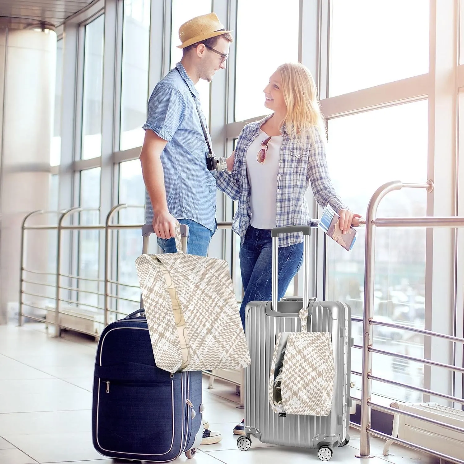 3 Set Travel Packing Cubes For Suitcases, Buffalo Plaid Check Tartan Scotland Beige, Stackable, Garment Bag Closet Storage, Luggage Space Saver, Luggages Management Personnel