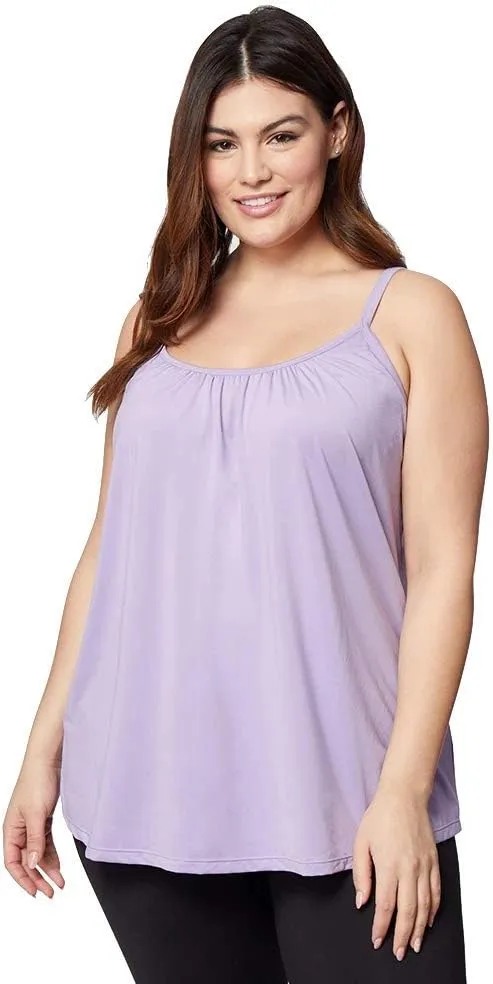 32 Degrees Cool Womens Shirred Flowly Relaxed Lounge Built-in Cups Shelf Bra Tank Cami, Purple,Large