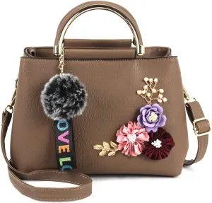 3D Floral Satchel Bag Womens Handbags Faux Leather Medium Tote Bags Top Handle Handbag Crossbody Bag Shoulder Bag