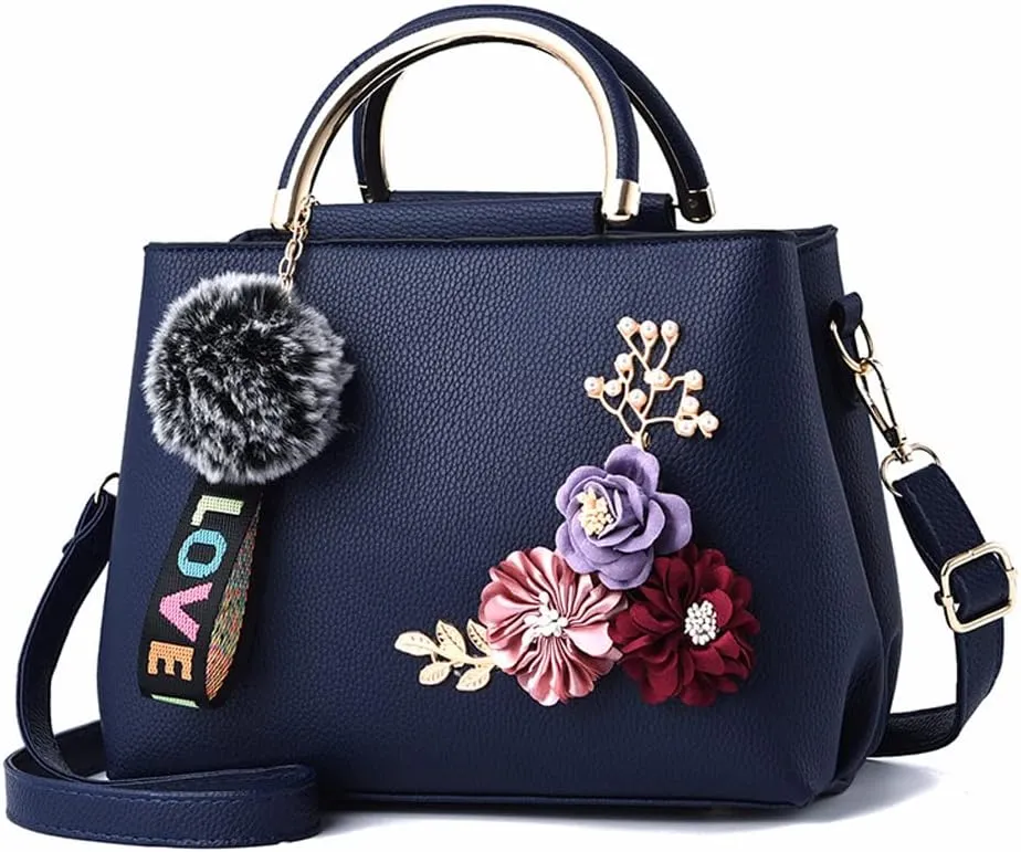 3D Floral Satchel Bag Womens Handbags Faux Leather Medium Tote Bags Top Handle Handbag Crossbody Bag Shoulder Bag