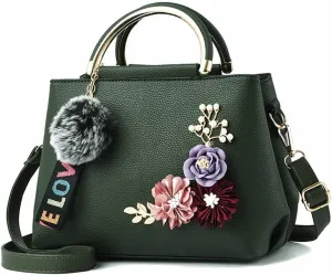 3D Floral Satchel Bag Womens Handbags Faux Leather Medium Tote Bags Top Handle Handbag Crossbody Bag Shoulder Bag