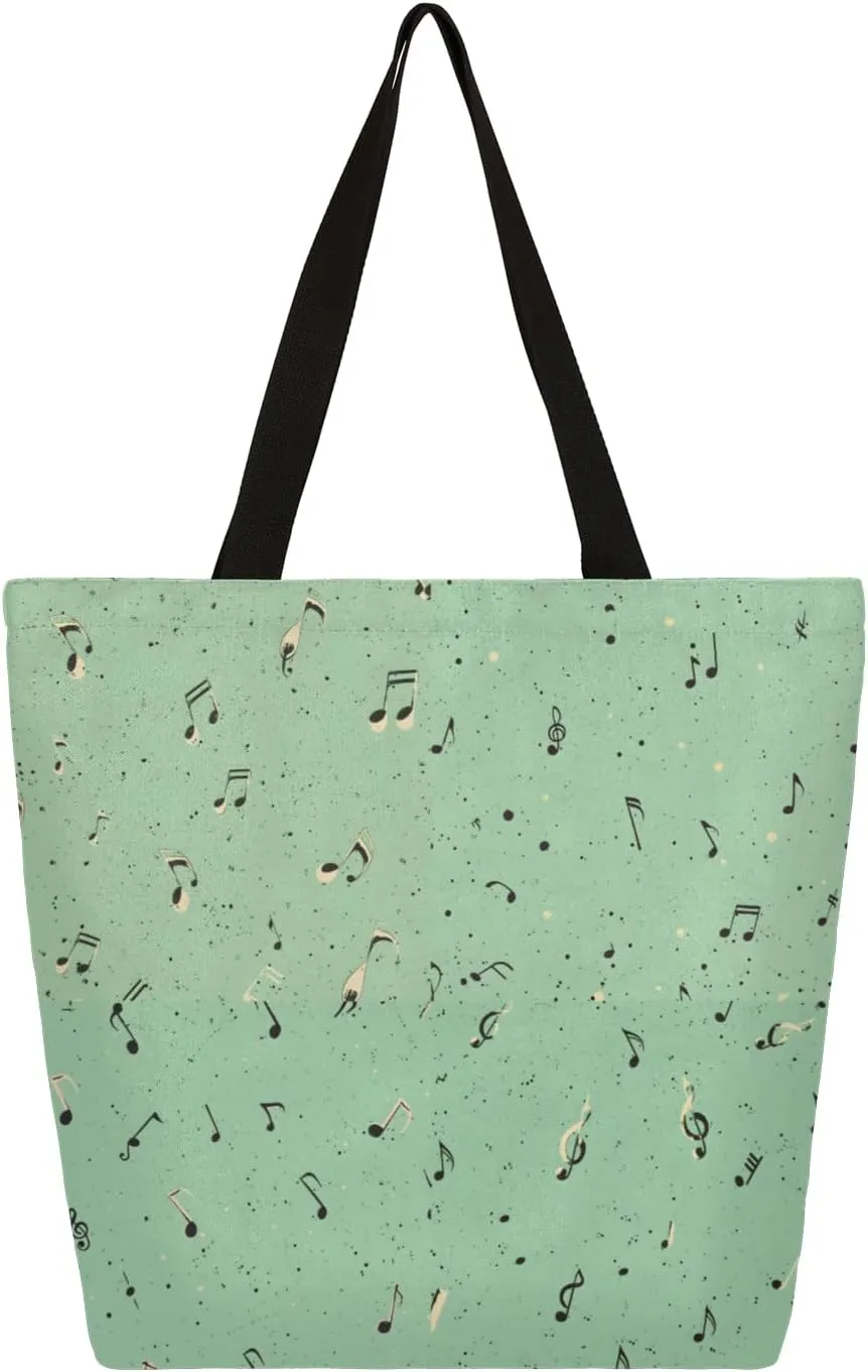 Abstract Musical Notes Large Capacity Canvas Tote Bag Stylish Handheld Shoulder Bag Reusable Shopping Bag for Work Travel Beach Trips Shopping