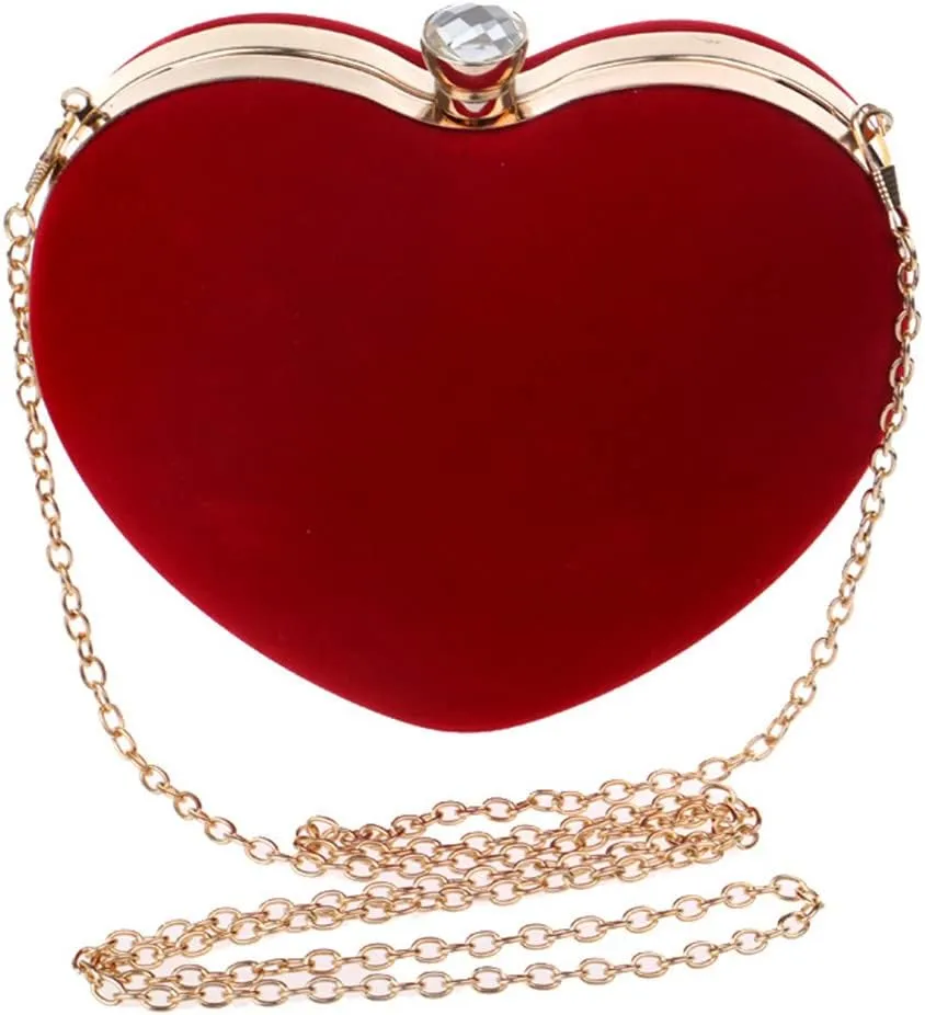 Acrylic Heart Velvet Women Evening Bags With Handle Shoulder Handbags Chain Wedding Party Clutch Bags