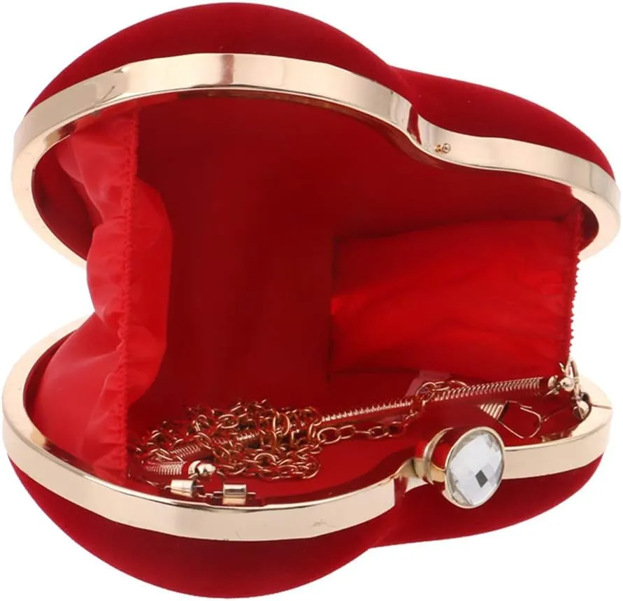 Acrylic Heart Velvet Women Evening Bags With Handle Shoulder Handbags Chain Wedding Party Clutch Bags