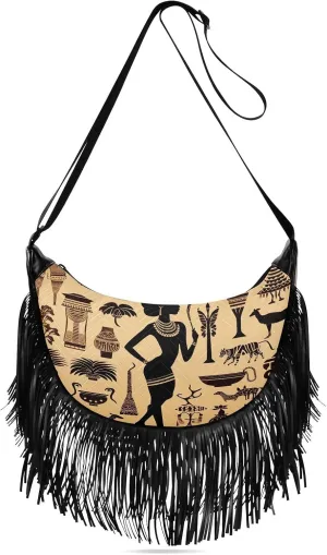 African Woman Animal Vintage Crossbody Bags Hobo Bags Handbags Fringe Purse for Work Women Gifts Lady
