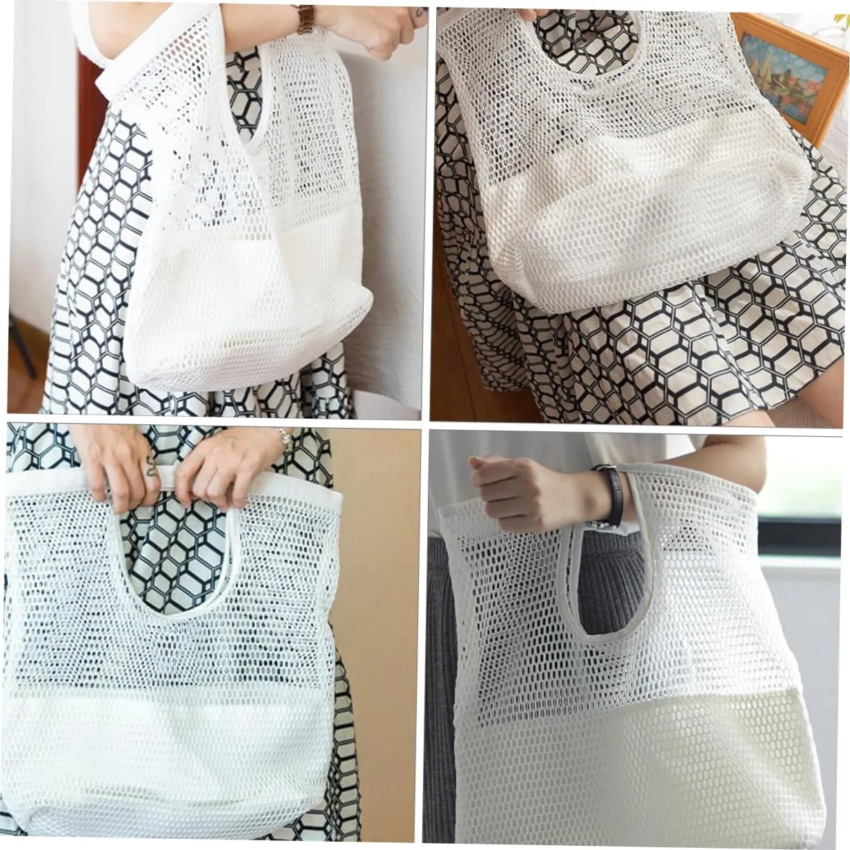 Alipis Capacity Mesh Tote Bag Beach Shopping Bag for Daily Essentials Stylish Storage Pouch for Various
