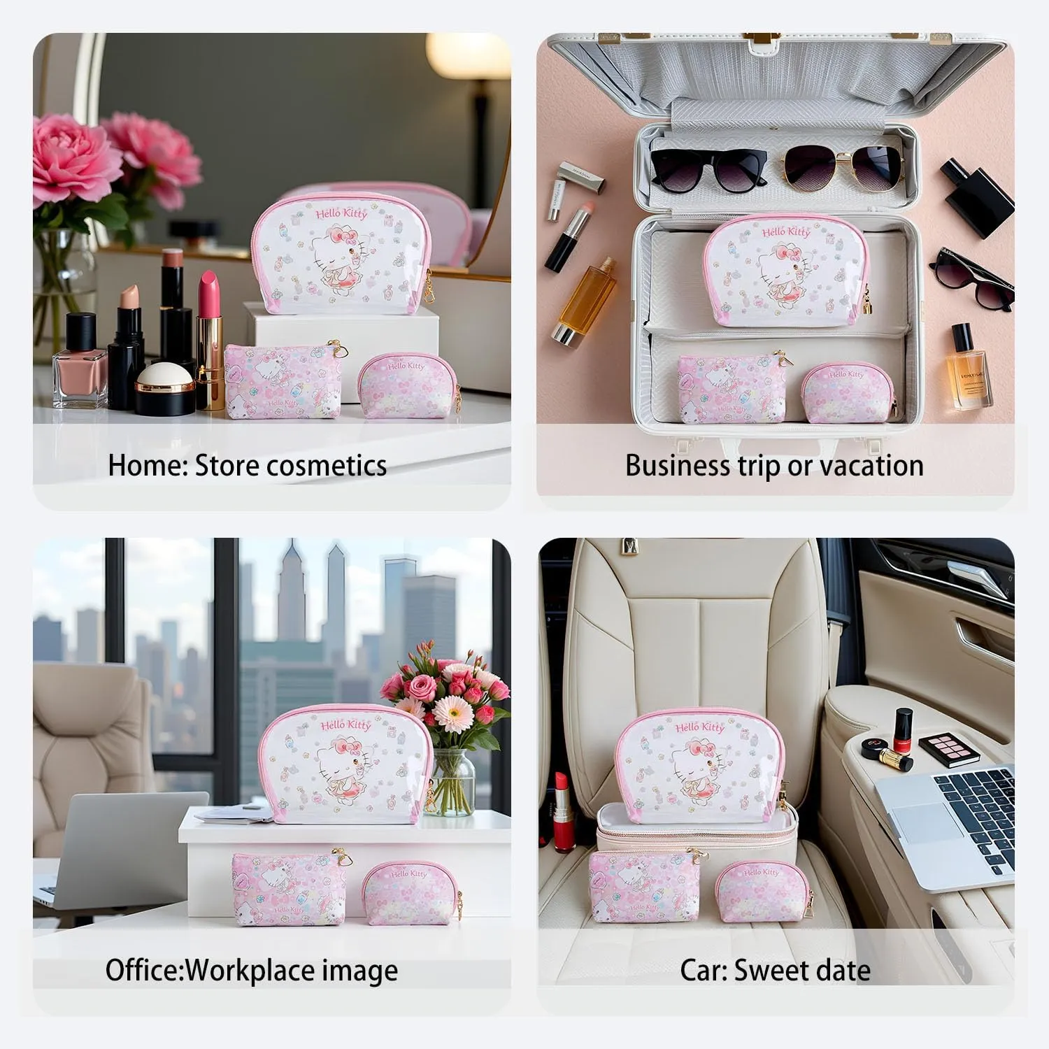AmBealla Cosmetic Bag Large Makeup Travel Case with Brush Holder, Waterproof Makeup Bag Organizer with Hanging Hook, Travel Toiletry Bag for Women, Sweet & Stylish for Girls