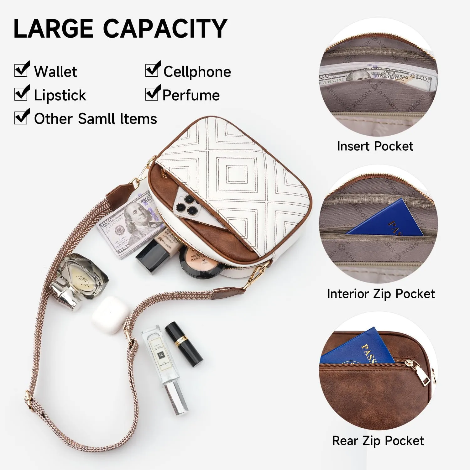 APHISON Quilted Crossbody Bags for Women Trendy,Vegan Leather Small Purses Shoulder Handbags with Adjustable Wide Strap