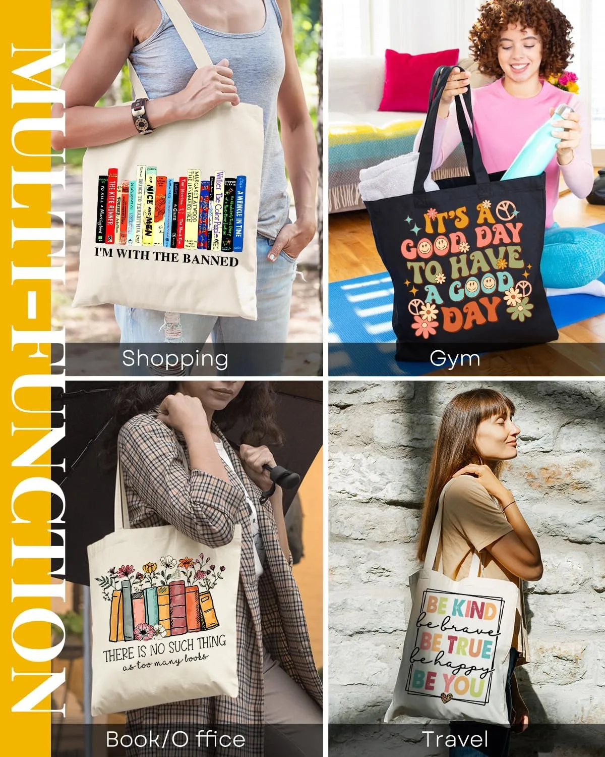 AUSVKAI Canvas Tote Bag Aesthetic for Women, Cute Cloth Cotton Bags for College Shopping Beach Grocery and Trendy Gifts
