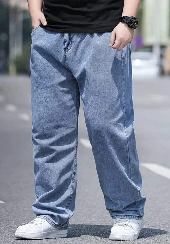 Baggy Jeans Men Relaxed Fit Straight Wide Leg Long Denim Pants Casual Work Hip Hop Jeans Trousers