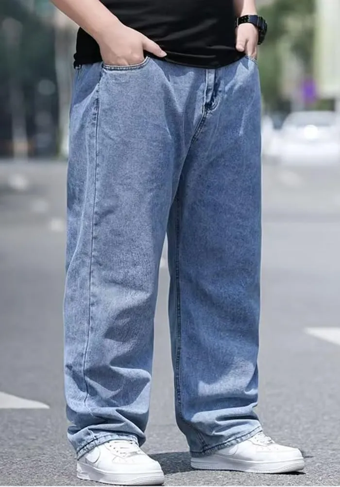 Baggy Jeans Men Relaxed Fit Straight Wide Leg Long Denim Pants Casual Work Hip Hop Jeans Trousers