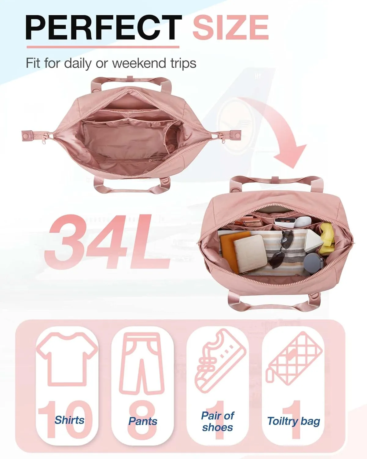 BAGSMART BAGSMART Gym Bag for Women, Carry on Weekender Overnight Bag, Travel Duffel Bags with Trolley Sleeve, Personal Item Travel Bag Tote Bag Workout Dance Bag(Dark Pink-Large)