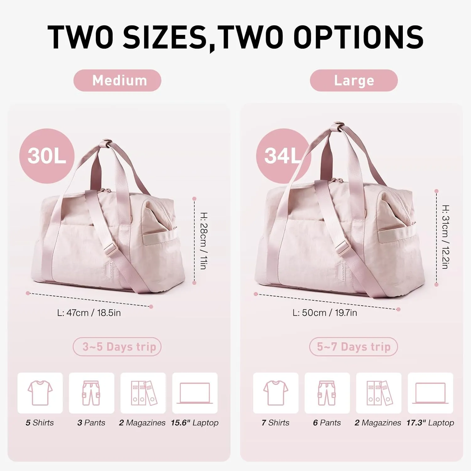 BAGSMART BAGSMART Gym Bag for Women, Carry on Weekender Overnight Bag, Travel Duffel Bags with Trolley Sleeve, Personal Item Travel Bag Tote Bag Workout Dance Bag(Dark Pink-Large)