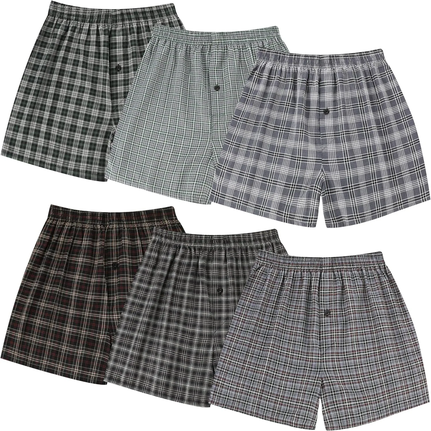 BAMBOO COOL Men's Woven Boxer Shorts,Classic Relaxed Fit,Plaid Boxers for Men,lightweight Men's underwear 6 Pack