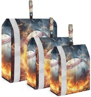 Baseball Water Fire Packing Cubes Set of 3, Lightweight Travel Luggage Organizers Foldable Bags for Easy Packing and Organization