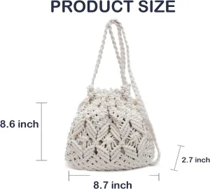 Beach Purse for Women Small Straw Crossbody Bags Trendy Summer Travel Purse White Bucket Bags Woven Bag for Vacation