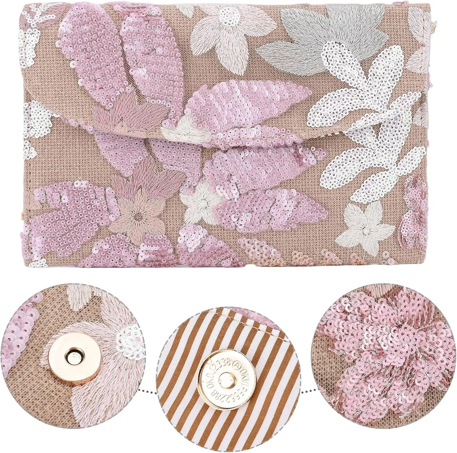 Beaded Purse Women's Floral Embroidery Summer Straw Bag Sparkly Sequin Purse Evening Bag Clutch for Formal Wedding