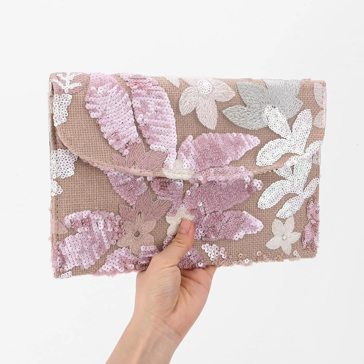 Beaded Purse Women's Floral Embroidery Summer Straw Bag Sparkly Sequin Purse Evening Bag Clutch for Formal Wedding