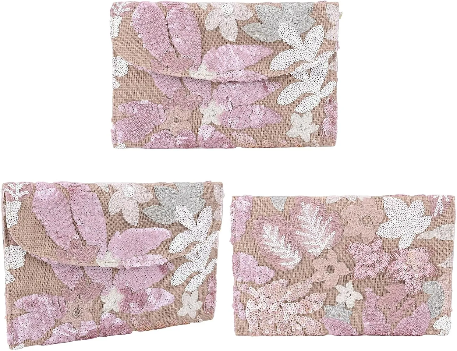 Beaded Purse Women's Floral Embroidery Summer Straw Bag Sparkly Sequin Purse Evening Bag Clutch for Formal Wedding