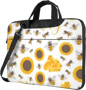 Bee Sunflowers Pattern Stylish 13-15.6 Inch Laptop Bag For Man And Women, Computer Messenger Bag, Trendy Shoulder Strap Design