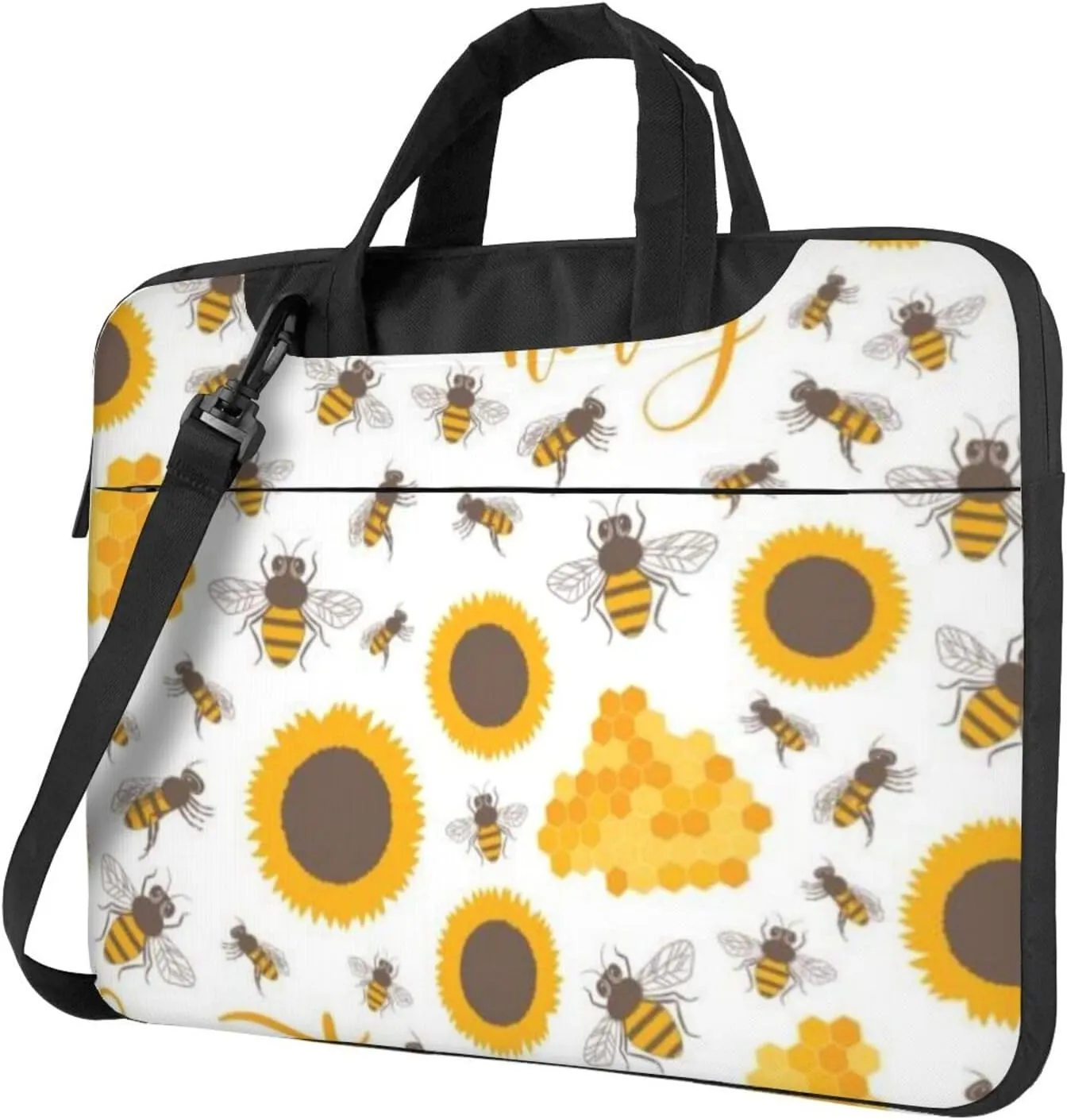 Bee Sunflowers Pattern Stylish 13-15.6 Inch Laptop Bag For Man And Women, Computer Messenger Bag, Trendy Shoulder Strap Design
