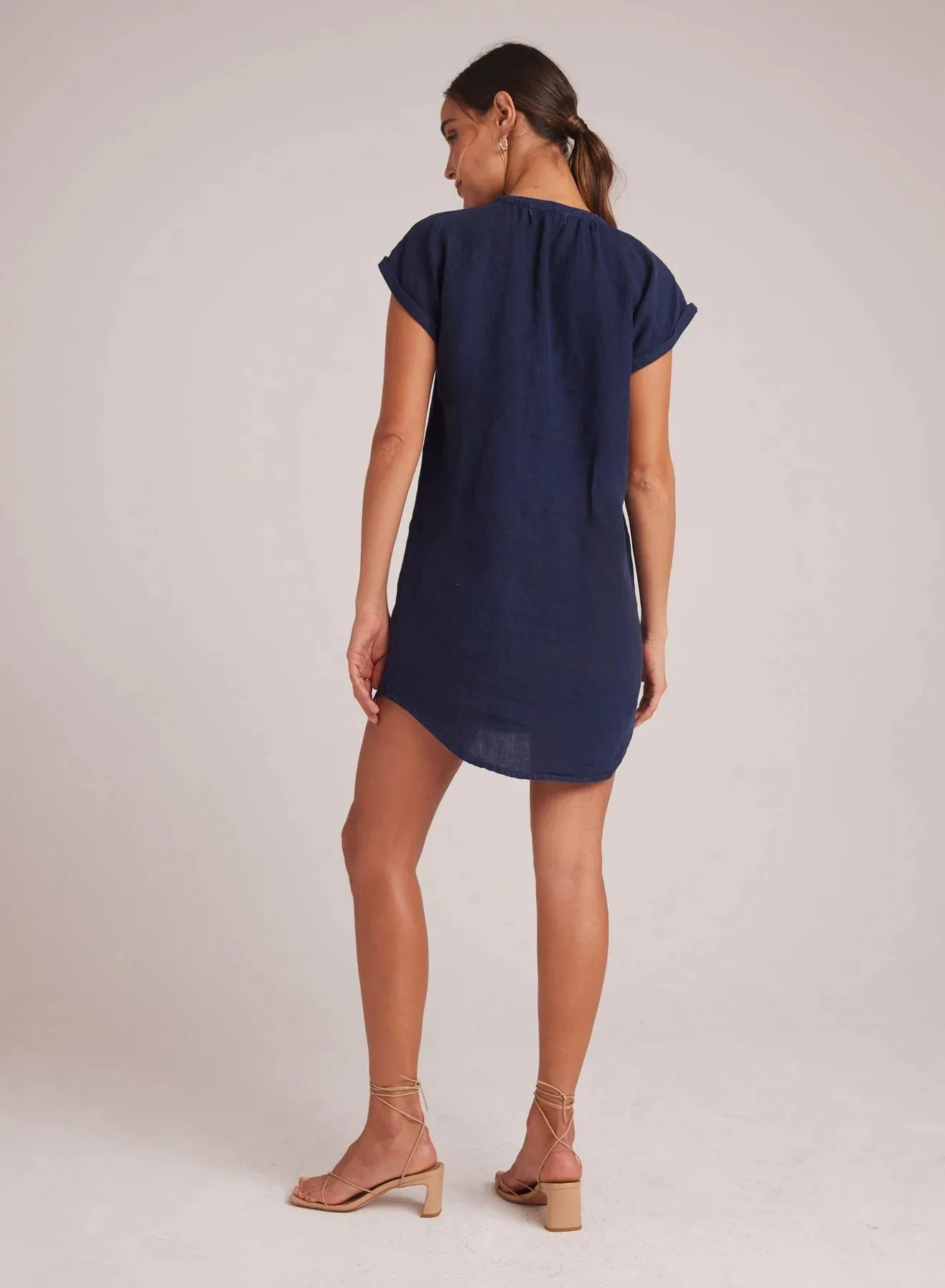 BEL Cap Sleeve Henley Dress in Navy Linen